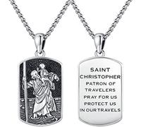 SOESON St Christopher Necklace for Men,Sterling Silver Saint Christopher Necklace Religious Jewellery Medal Protection Amulet Christian Travel Protector Medal Christmas Birthday Father's Day Gift