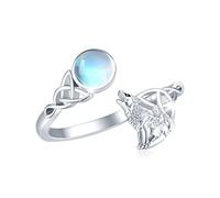 SOESON Wolf Rings for Women, Moonstone Ring Sterling Silver Celtic Knot Ringe for Couples Jewellery Gifts Valentine's Day Christmas Gifts(7#)