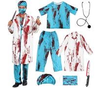 SOETDERT Zombie Doctor Costume Men, Halloween Doctor Costume Men's Horror Surgeon Set with Doctor Coat, Doctor Hat, Doctor Mask, Top, Trousers Stethoscope, Doctor Costumes Adult for Halloween Carnival