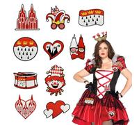 SoeUyd Pack of 10 Carnival Red White Iron-On Patches, Cologne Iron-On Patches, Cute Embroidered Repair Patches for Sew-on or Iron-on, Appliques for Clothing, Trousers, Hats, Jeans, Sewing, Craft