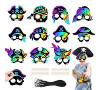 SoeUyd Pack of 24 Halloween Rainbow Scratch Masks, Halloween Scratch Pictures, Scratch Pictures for Children, Halloween, with Ribbons, Scratch Pen, Scratch Art for Crafts for All Saints Festival