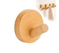 SoeUyd Round Wooden Wall Hooks, Adhesive Hooks, Wooden Towel Holder, No Drilling Wood, Decorative Self-Adhesive Round Wall Hooks Made of Wood, for Hallways, Wardrobes, Bedrooms and Bathrooms (A)