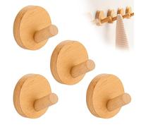 SoeUyd Wooden Wall Hooks, Round, Adhesive, No Drilling, Decorative, for Hallways, Wardrobes, Bedrooms and Bathrooms