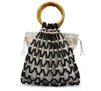 SOEVMOVR Wooden Beaded Clutch Purse Woven Bucket Handbag | Boho Hollow Beach Tote Evening Satchel Bag for Summer Vacation Resort Music Festival Beach Dating Gifts