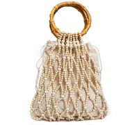 SOEVMOVR Wooden Beaded Clutch Purse Woven Bucket Handbag | Boho Hollow Beach Tote Evening Satchel Bag for Summer Vacation Resort Music Festival Beach Dating Gifts