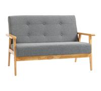 Sofa 2-Seater Dark Grey Linen Upholstery 115x66.5x73cm Rubberwood Tufted Retro.