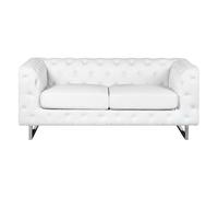 Beliani 2 Seater Sofa Faux Leather Button Tufting Chesterfield Style White Vissland
