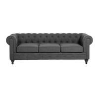 Beliani 3 Seater Fabric Sofa Grey Chesterfield, Grey