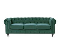 Beliani 3 Seater Velvet Fabric Sofa Green Chesterfield, Green