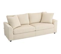 Sofa 3-Seater Cream Corduroy Upholstered 212x80x88cm Spring Cushion Plush Modern