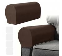 Sofa Arm Covers for Leather Sofa - 2Pcs Waterproof PU Faux Leather Armrest Covers for Chairs and Couches - Non-Slip Stretchy Armchair Covers for Arms - Elastic Furniture Protector with 4 Tabs,Brown