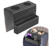 Sofa Arm Table, Black Bamboo Sofa Arm Tray with Non-Slip Backing, Universal Foldable Armchair Tray, Sofa Cup Holder, Couch Caddy, for Coffee, Drinks, Remote Control, Phone, Magazines