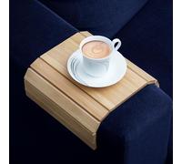 Sofa Arm Tray, 2 Pack Foldable Couch Tray for Drink, Snack, & Remote etc | Sofa Organiser for Square & Rounded, Bamboo Wood, Non-Slip Backing, Space-Saving, Couch Armrest Tray for Phone & Magazine etc