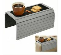 Sofa Arm Tray Natural Bamboo, Foldable Couch Arm Table with Black Coaster, Non-Slip Sofa Armrest Organizer for Recliners and Sectionals, Couch Armrest Table Tray for Snacks, Coffee, Drinks, Phone