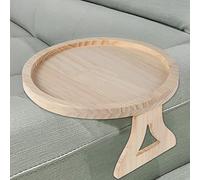 Sofa Arm Tray, Natural Pine Wooden Armrest Tray,25cm Circular Wood Foldable Side Table with Clip, Waterproof Couch Arm Rest Organizer for Remote Drinks Snack Phone