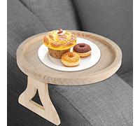 Sofa Arm Tray Table Foldable Sofa Armrest Clip Tray Table Round Couch Armrest Tray Natural Pine Wood Sofa Side Table Sofa Couch Arm Rest Organizer Couch Drink Snack Remote Control Holder (A)