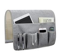 Sofa Armrest Organize remote holder bedside caddy organizer with 5 pockets，non-slip couch remote control holder couch armchair caddy accessories (35"x18", Grey)