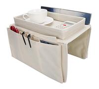 Sofa Armrest Organizer Caddy, 4 Pockets Couch Armchair Caddy TV Remote Control Holder Armchair Couch Bag with Cup Holder Tray for Snacks Glasses Smartphone Magazines(11.8x7.1x7.1in-Beige)