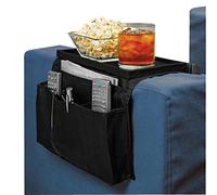 Sofa Armrest Organizer Couch Storage Bag with Tray Hanging Sofa Storage Pocket Bag Sturdy Armchairs Couch Caddy Organiser TV Remote Control Holder Space Saver Bags for Phone Magazine Books Mug Cup