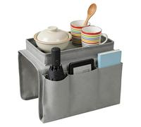 Sofa Armrest Tray Organiser with Multiple Pockets, Captains Armchair Tray, Foldable Armchair Caddy for Remote Control, Drinks, Snacks, Books and Magazines, Grey Armchair Table Tray