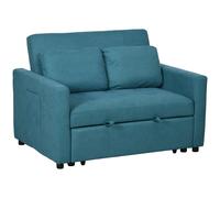 Sofa bed 120x84x86cm Blue linen-look convertible two-seater click-clack pockets.