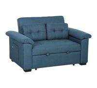 Sofa Bed 2-Seater Blue Linen-Effect 140W x87.5D x86H cm Pocket-Spring Eucalyptus