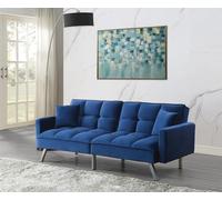 Kosy Koala Sofa Bed 2 Seater Blue Velvet Click Clack Sofa Settee Recliner Couch With Metal Legs 2 Pillows, Blue