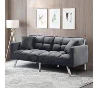 Kosy Koala Sofa Bed 2 Seater Grey Velvet Click Clack Sofa Settee Recliner Couch With Metal Legs With 2 Pillows, Grey