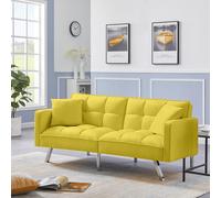 Sofa Bed 2 Seater Yellow Velvet Click Clack Sofa Settee Recliner Couch with Metal Legs with 2 Pillows KOSY KOALA Yellow One Size
