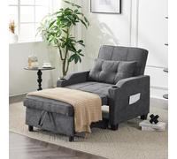 Sofa Bed, 3-in-1 Convertible Chair Bed with Adjustable Backrest, USB Charging, Cup Holders, Side Pockets for Small Spaces, Living Room, Bedroom(Linen Gray)