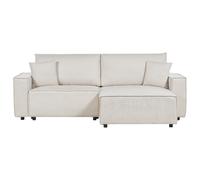 Beliani Sofa Bed 3 Seater Karila Fabric Light Beige With Storage Left Hand