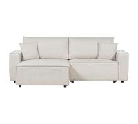 Beliani Sofa Bed 3 Seater Karila Fabric Light Beige With Storage Right Hand