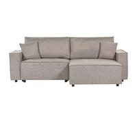 Sofa Bed 3 Seater KARILA Fabric Taupe with Storage Left Hand