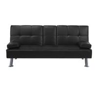 Sofa Bed 3 Seater ROXEN Faux Leather Black
