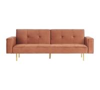 Beliani Sofa Bed 3 Seater Visnes Velvet Golden Brown