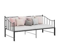 Sofa Bed Black Powder-Coated Metal Pull-Out 90x200cm Daybed Sleepover Railings.