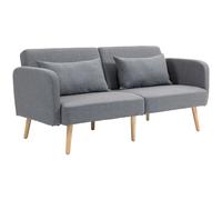 Sofa Bed Click-Clack Grey Linen 170cm Convertible 2-Seater with Cushions Armrest