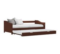 Sofa Bed Dark Brown Pine Wood Pull-Out 90x200cm Trundle with Castors SpaceSaver