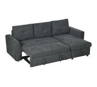 Sofa Bed Dark Grey Polyester Plastic 232x141x85cm L-Shape Three-Seater Storage