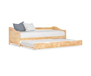 Sofa Bed Frame Brown Pine Pull-Out Trundle 90x200cm Wheels Separable SpaceSaving