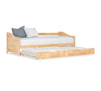 Sofa Bed Frame Brown Pine Pull-Out Trundle 90x200cm Wheels Separable SpaceSaving