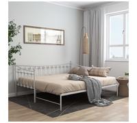 Sofa Bed Frame Powder-Coated White Metal 90x200 cm Pull-Out Daybed w/ Side Rail