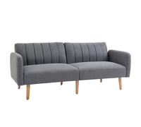 Sofa Bed Grey 173cm Double Fabric Click-Clack 3-Position Split Back Wooden Legs.