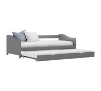 Sofa bed pull-out Grey pine wood 90x200cm trundle daybed with wheels for guests