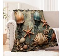 sofa blanket 180x220 cm Seabed 3D Shells And Starfish blanket for sofa Cozy Polyester Throw for Sofa Bed Travel Car Camping, Soft Lightweight Fleece, Pets Welcome MF29-484