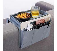 Sofa Candy Organizer with Tray Sofa Armrest Organizer with Cup Holder Couch Armchair TV Remote Caddy Sofa Storage Bag for Phone Tablet Book Magazines DVD Eyeglasses Drinker Snacks Holder Pouch Pocket