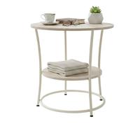 Relaxdays side table, 2 tiers, HxD: 55 x 55 cm, wood-effect & metal, round side/bedside table, natural/cream