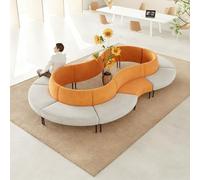 Sofa Combination Set with Irregular Coffee Table & Round Stool for Office, Training, Reading Room, Library Lounge Area - 2.4m