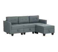 Sofa Corner Modular Dark Grey 148x158x88cm Snow Flannel Eucalyptus Wood Storage