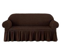 Sofa Cover - 2 Seater Couch Protector Non-Slip Washable Seersucker Fabric with Skirt Pet-Friendly Furniture Cover for Dogs & Cats (Coffee)